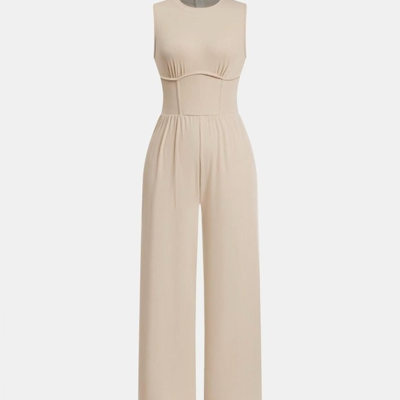 Solid Long Sleeve Open Front Top & Round Neck Tank Jumpsuit TWO-PIECE SET - Picture 5 of 6